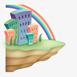 卡通房子和彩虹矢量图素材