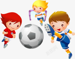 卡通儿童新年活动踢足球的小孩高清图片