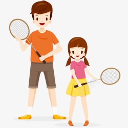 父亲和女儿插画父女打羽毛球插画矢量图高清图片