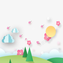 温馨春季折纸风景插画素材