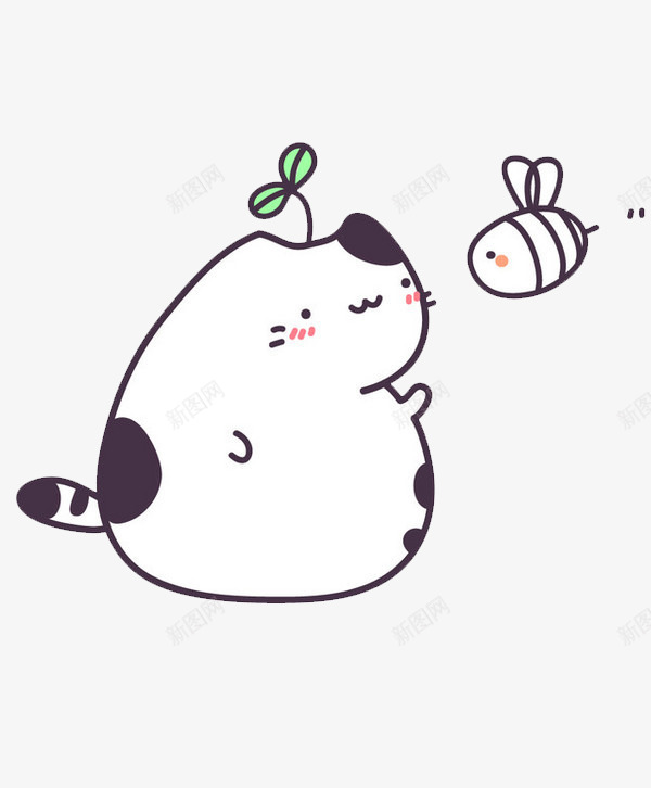 手绘猫咪蜜蜂png免抠素材_88icon https://88icon.com 可爱 小草 手绘 插画 猫咪 蜜蜂