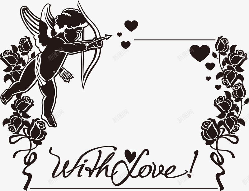 爱神丘比特边框png免抠素材_88icon https://88icon.com 免抠PNG 射箭 情人节 标签 标题框 西方节日 黑色