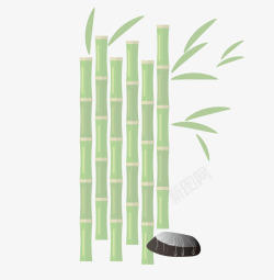手绘绿色的竹子和竹叶矢量图素材