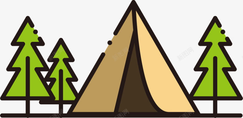 小树卡通露营帐篷矢量图图标图标