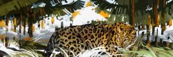 芭蕉森林背景手绘豹子芭蕉森林高清图片
