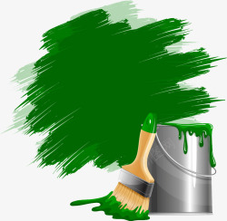 刷绿油漆的油漆桶与刷子矢量图素材