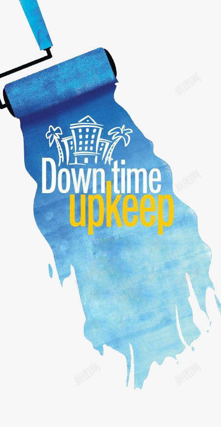 油漆装饰并图文字png免抠素材_88icon https://88icon.com 建筑 椰树 油漆刷 英文 蓝色