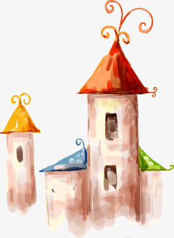 手绘房屋卡通城堡素材