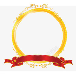 金色复古圆环红色丝带海报背景七夕情人节素材