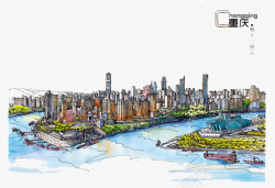 重庆城市涂鸦手绘建筑高清图片