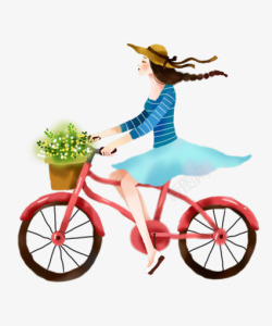粉色花篮骑自行车的女孩高清图片