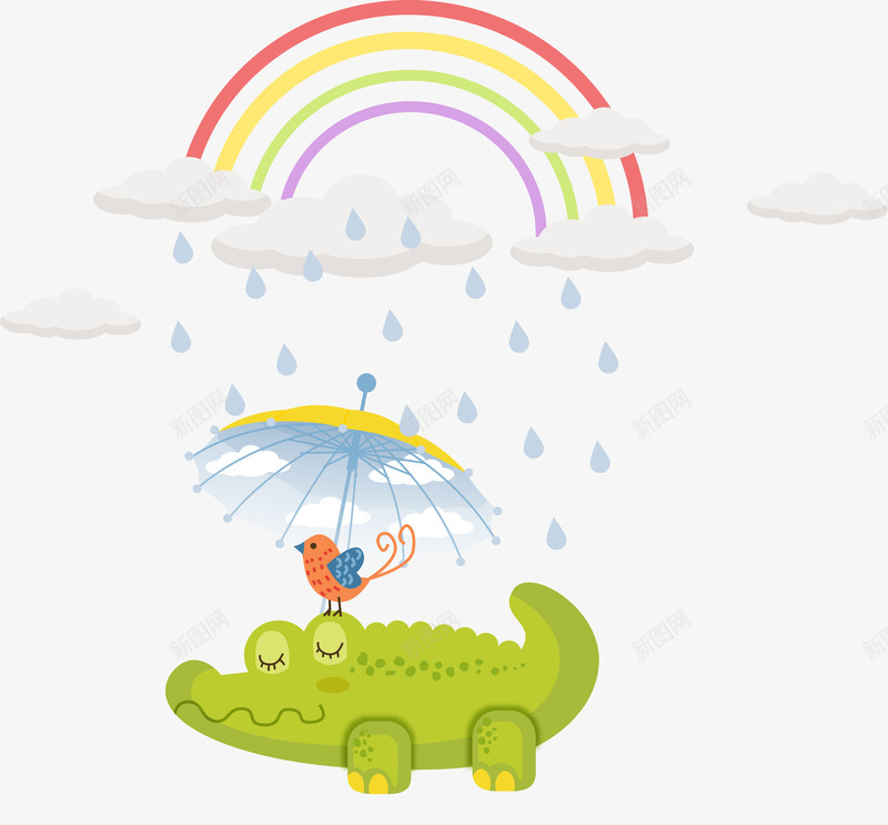 童趣插画矢量图eps免抠素材_88icon https://88icon.com 下雨 下雨动画 乌云 伞 动物 卡通 可爱 彩虹 插画 淋雨 清新 白云伞 矢量图 童趣 雨 雨伞 雨水 雨滴 鳄鱼 鸟