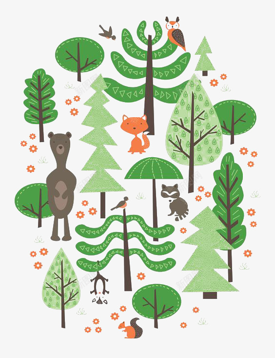 卡通森林png免抠素材_88icon https://88icon.com 创意 动物 卡通 手绘 插画 树林 植物 狐狸 童话