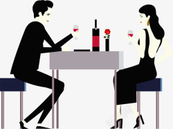 手绘浪漫情侣约会晚餐人物插画矢量图素材