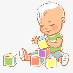 宝宝拿着玩具插画宝宝玩积木插画矢量图高清图片