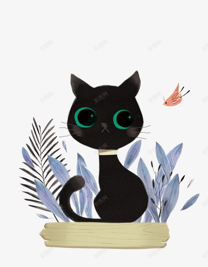 手绘黑色猫咪小鸟png免抠素材_88icon https://88icon.com 休闲时光 创意插画设计 卡通贺卡封面 小清新 小鸟 手绘插画 文艺 猫咪 猫尾巴 花 花丛 花叶 调皮小花 黑色小猫