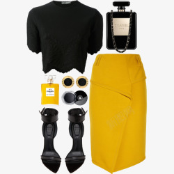 黑色上衣和黄色半身裙素材