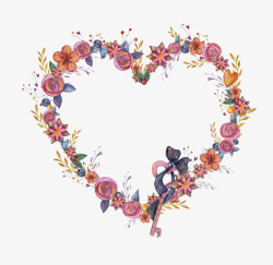 花朵心型相框手绘卡通浪漫心形花环高清图片