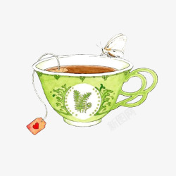 透明杯子插画绿色茶杯高清图片