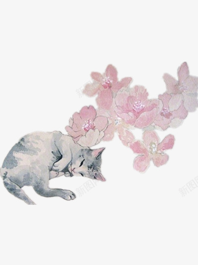 樱花下的猫咪png免抠素材_88icon https://88icon.com 动物 手绘 插画 粉色