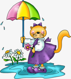 在雨天撐傘的貓素材