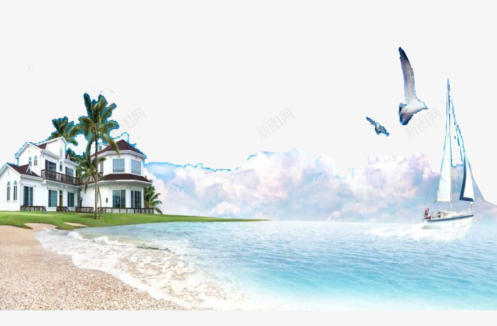 海边度假别墅psd免抠素材_88icon https://88icon.com 别墅 地产 水岸 海边 海边别墅