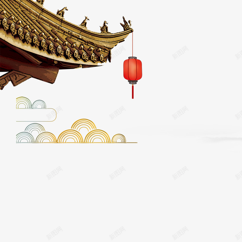 灰色屋檐psd免抠素材_88icon https://88icon.com 传统 古屋屋檐 屋檐 彩色 灯笼 灰色 祥云 红色 飞檐