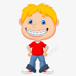 卡通戴牙套的小男孩微笑插画素材