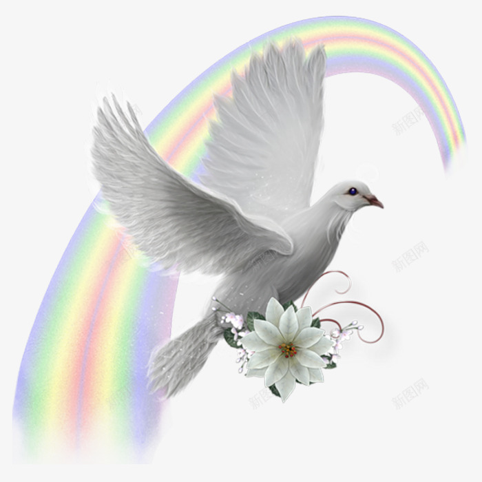 彩虹下的和平鸽png免抠素材_88icon https://88icon.com 和平 和平鸽 彩虹 花朵 鸽子
