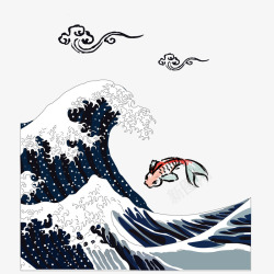 日式波浪古典浮世绘锦鲤背景高清图片