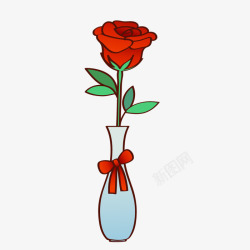 红色花瓶一朵玫瑰花高清图片