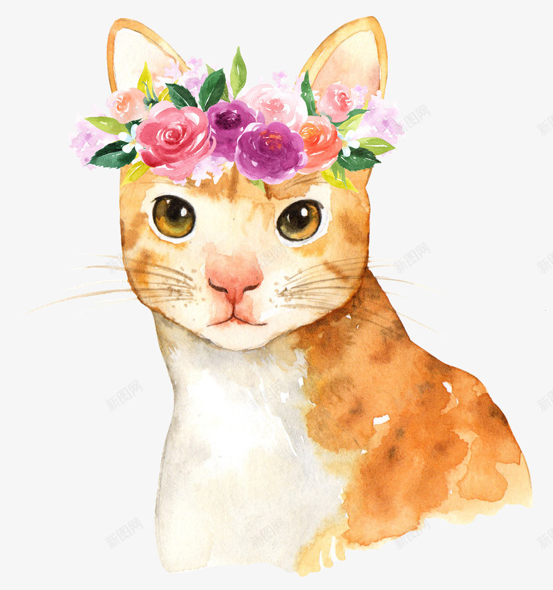 手绘戴鲜花的猫装饰png免抠素材_88icon https://88icon.com 免抠图 小猫 戴鲜花的猫 手绘画 抠图 效果 装饰 装饰画