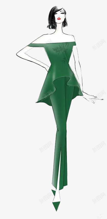 卡通服装png免抠素材_88icon https://88icon.com 卡通 手绘 晚礼服 服装 水彩 绿色 装饰 裙子女孩