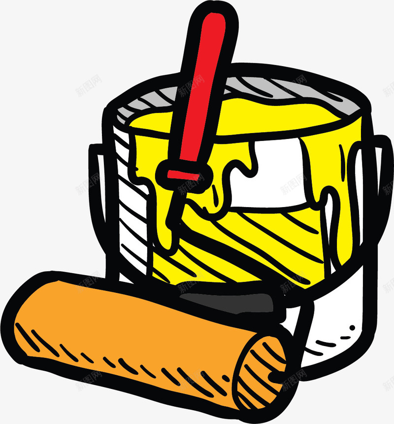 黑边卡通黄色油漆桶矢量图ai免抠素材_88icon https://88icon.com 卡通油漆桶 卡通风格 油漆桶 油漆颜料 矢量油漆桶 黑边黄色 矢量图