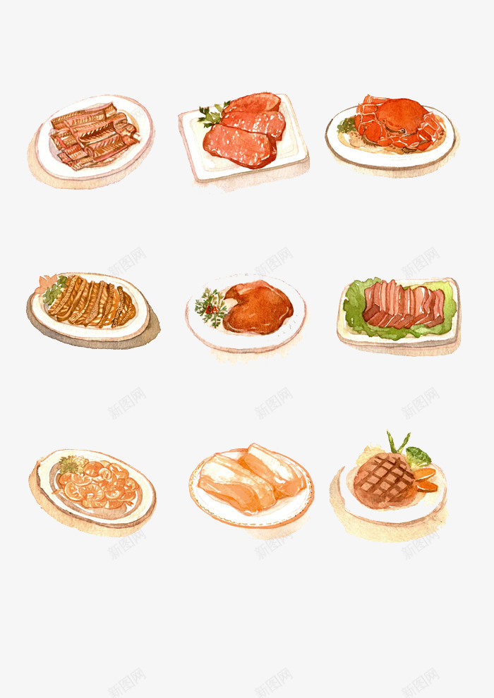 卡通手绘海鲜与肉食png免抠素材_88icon https://88icon.com 卡通 吃货 大餐 手绘 插画 美食 食物 餐饮