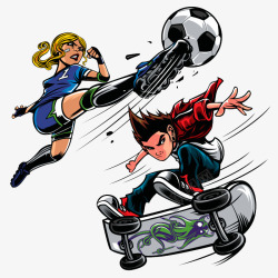 美式海报英勇的足球少女与滑板男孩高清图片