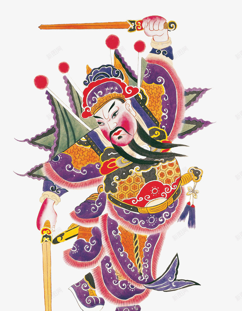 新年门花png免抠素材_88icon https://88icon.com 中国传统门神 古典风 插画 武将 门神