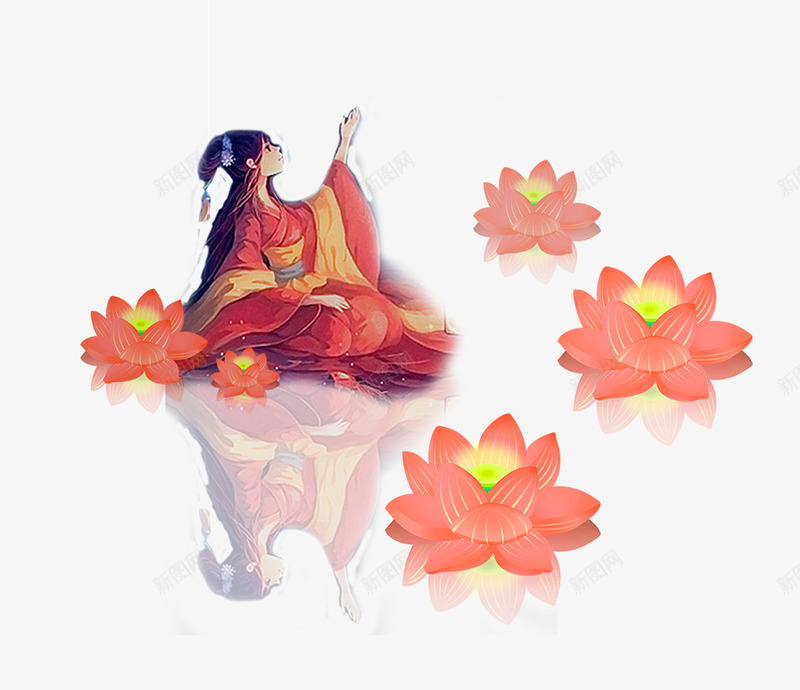 中元节河灯祈福唯美插画psd免抠素材_88icon https://88icon.com 七月半 中元节 中国传统节日 创意 创意模板 古风 施孤 河灯祈福 祭祀先祖 鬼节