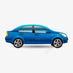 蓝色手绘汽车手绘蓝色汽车插画高清图片
