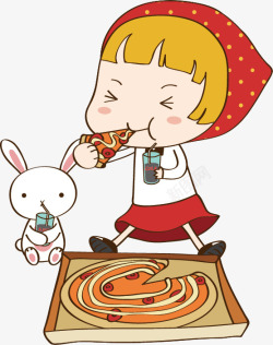 帽子插图吃披萨的小女孩高清图片