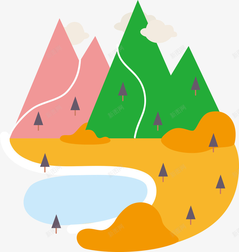 秋季山林png免抠素材_88icon https://88icon.com 山峰 树木 湖泊 秋田 金色