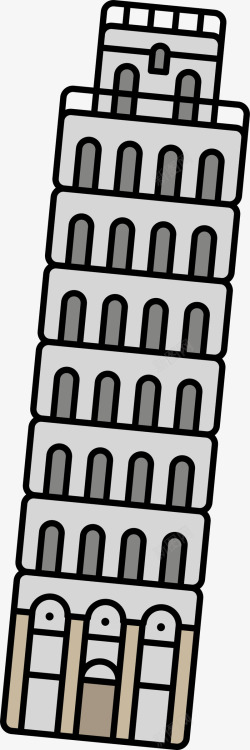 灰色比萨斜塔卡通灰色比萨斜塔高清图片
