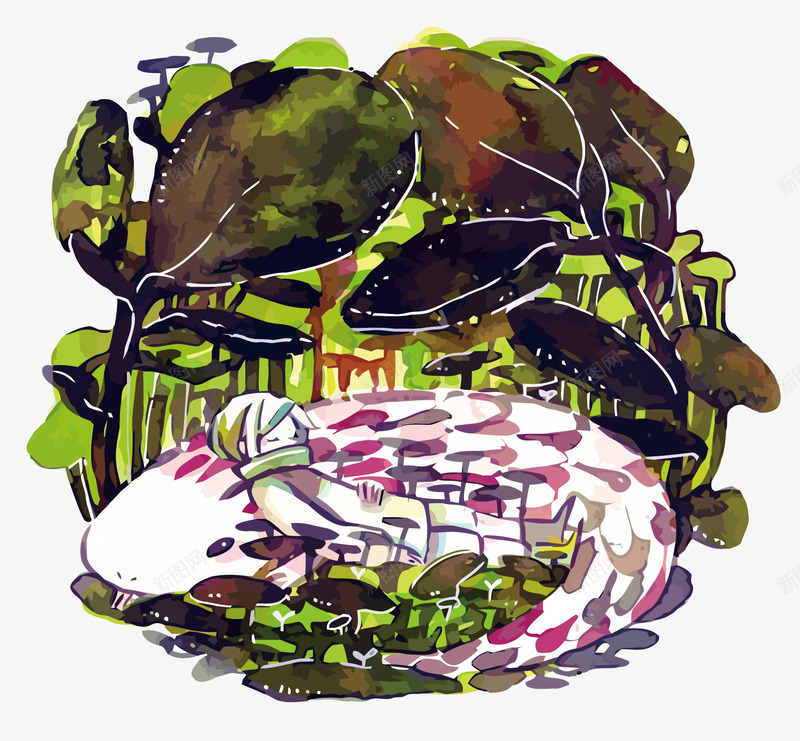 森林系插画png免抠素材_88icon https://88icon.com PNG PNG免费下载 PNG图片 插画 树木 森林 绿色 蜥蜴