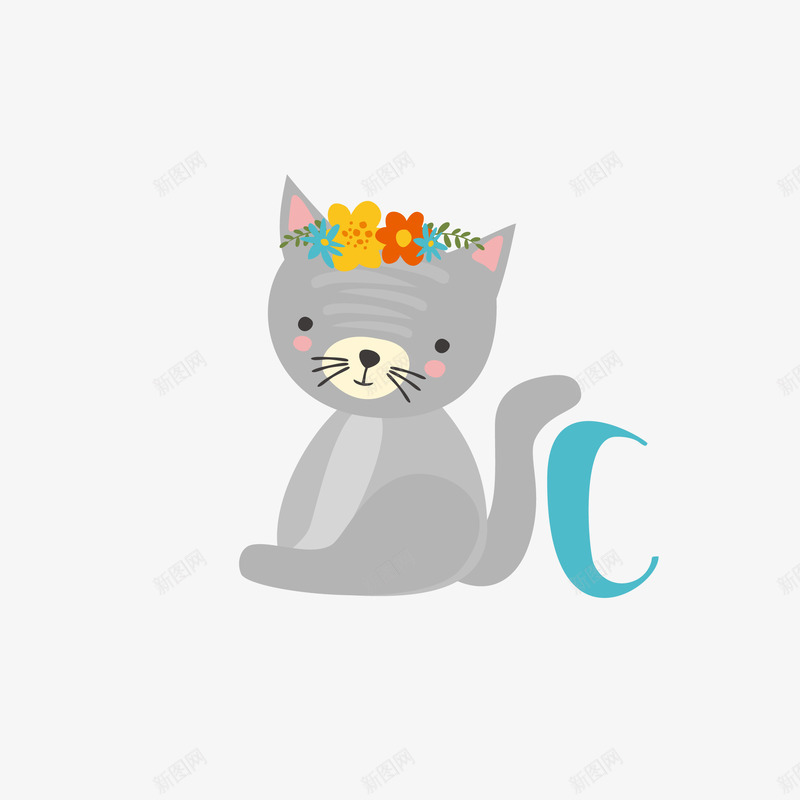 灰色小猫字母C矢量图eps免抠素材_88icon https://88icon.com 卡通 卡通可爱 卡通的 可爱卡通 可爱的小猫 字母C 小猫 灰色 矢量图