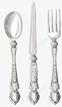 喂养勺叉子手绘复古欧式雕花装饰西餐餐具刀高清图片