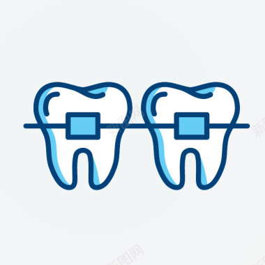 牙医大夫两颗可爱的卡通矫正牙齿插画图标图标