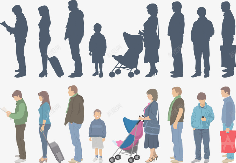 排队人群png免抠素材_88icon https://88icon.com 婴儿车 排队的人 插画 生活方式 等待