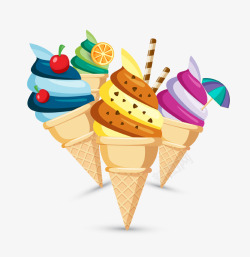 多口味甜筒矢量插画卡通夏季冰淇淋插画高清图片