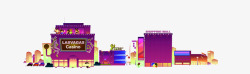 卡通紫色商场房屋装饰图案素材