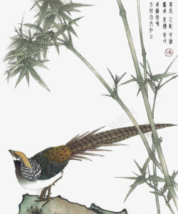中国风骘鸡竹子水墨画素材